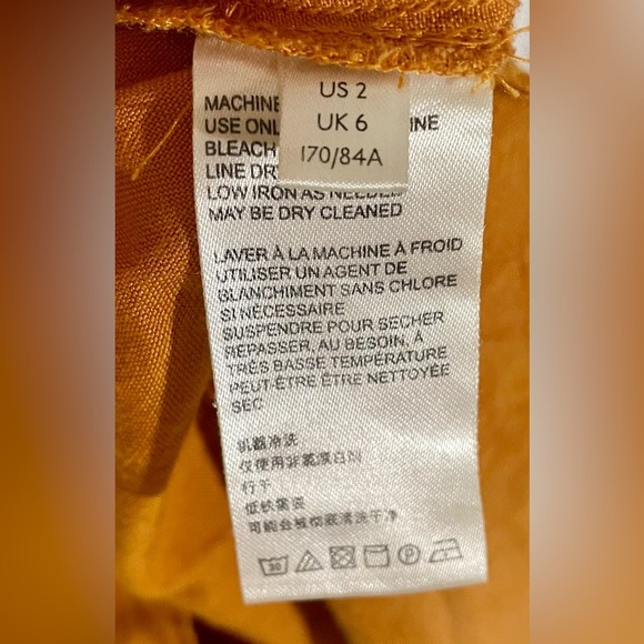 Anthropologie Maeve Luana Romper Size 2 Yellow Orange Tie Belt Boho Linen Blend - Picture 9 of 13